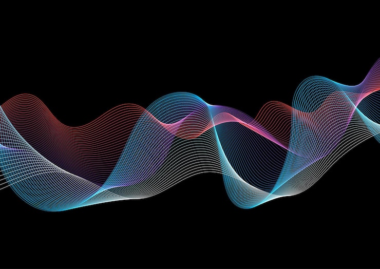 Abstract sound wave illustration in purple and blue